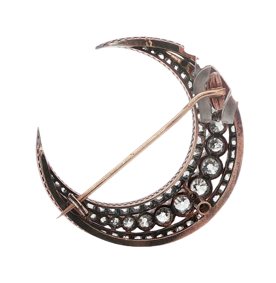 Victorian Old Cut Diamond Crescent Moon Brooch
