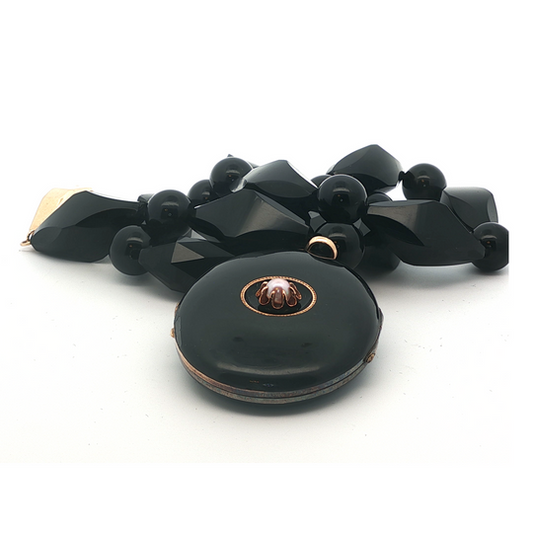 Antique Onyx and Pearl Chunky Chain Locket