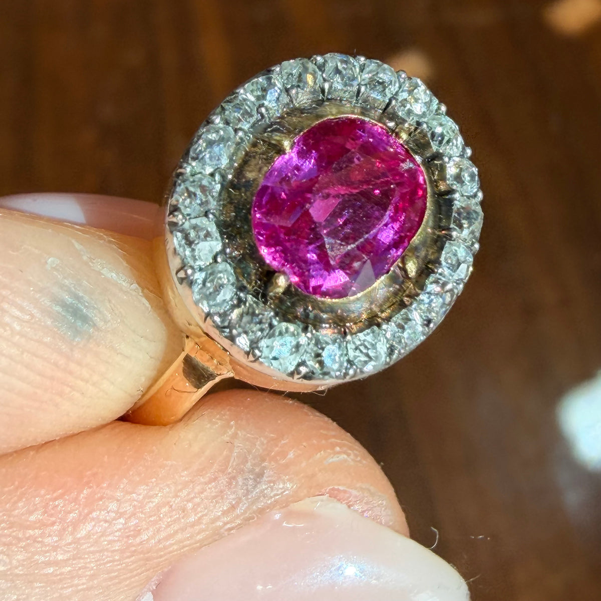 Antique Burma Ruby & Diamond Cluster Ring