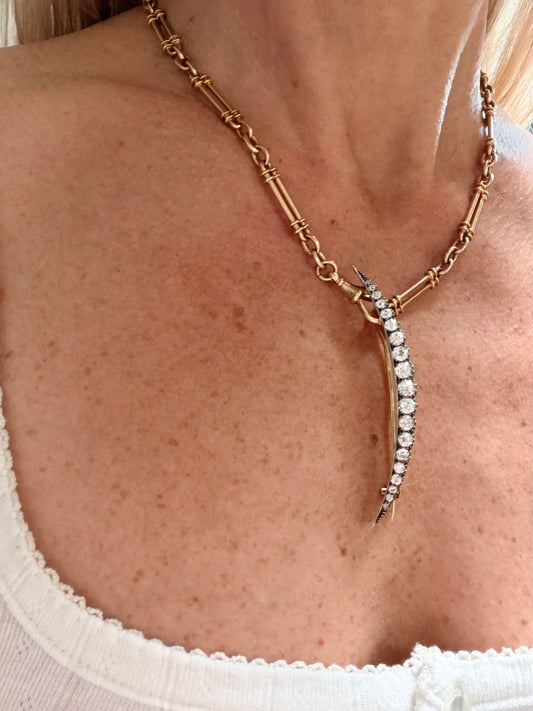 Victorian Old European Cut Diamond Crescent Brooch