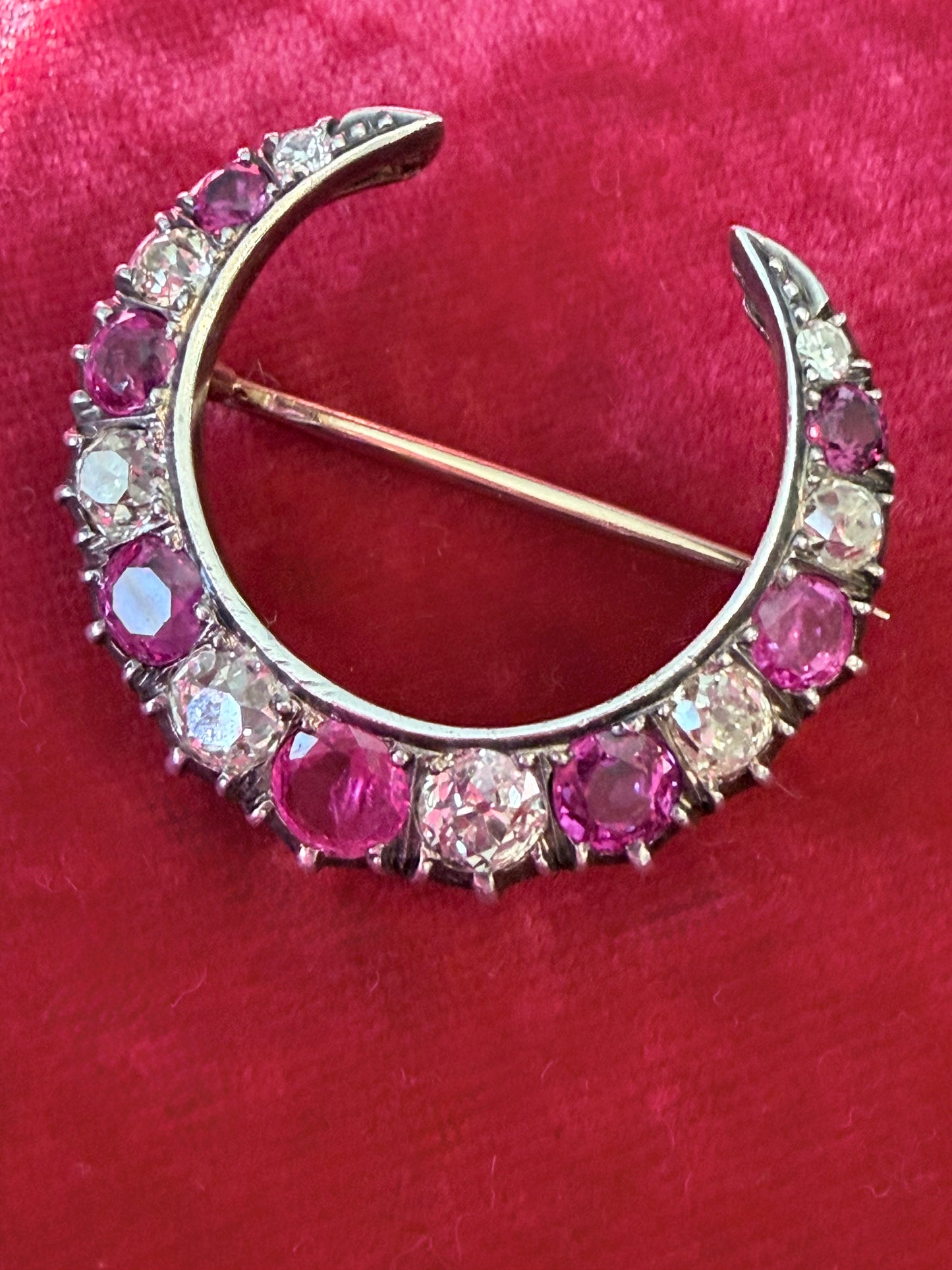 Victorian Ruby & Diamond Crescent Brooch