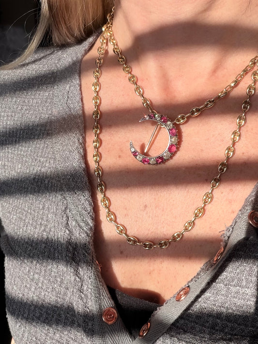 Victorian Ruby & Diamond Crescent Brooch