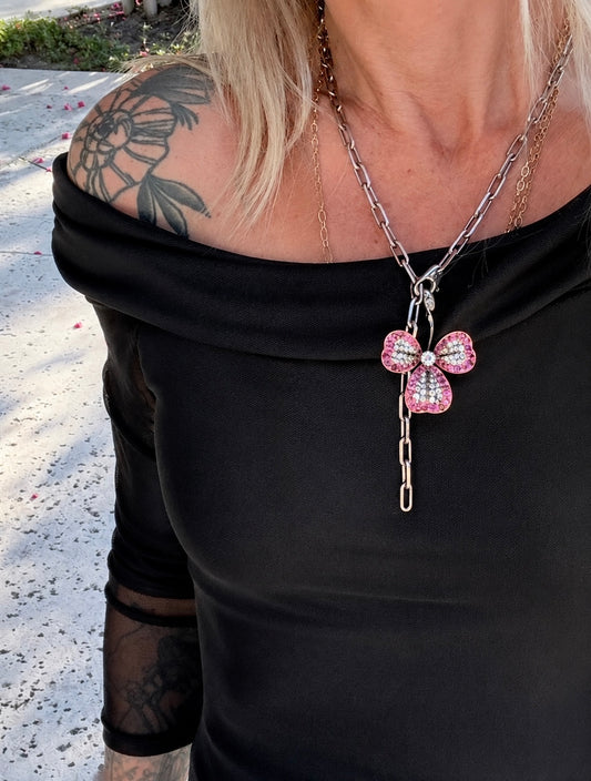 French Burmese Ruby and Diamond Clover Pendant Brooch