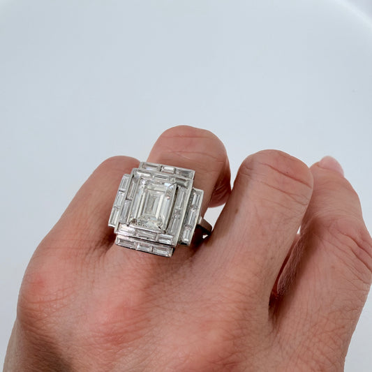 Late Art Deco Emerald Cut Diamond Cocktail Ring
