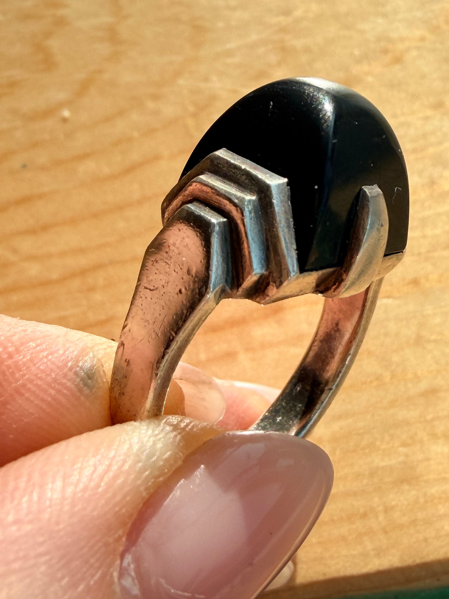 Art Deco Rare Jean Després Onyx and Silver Ring - Circa 1929