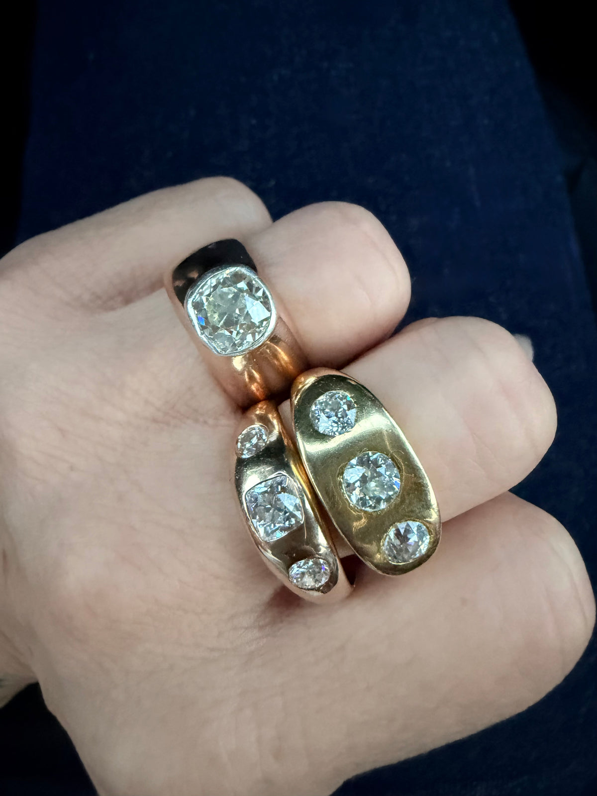 Antique Russian Old Mine Flush Set Diamond Ring