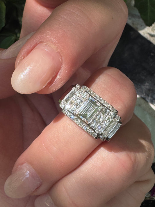 1940s French Geometric Diamond Ring