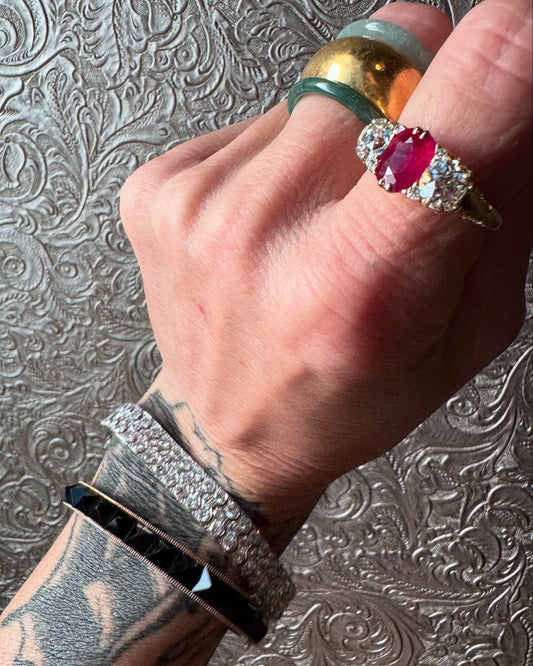 Victorian Burmese Ruby and Diamond Three Stone Ring