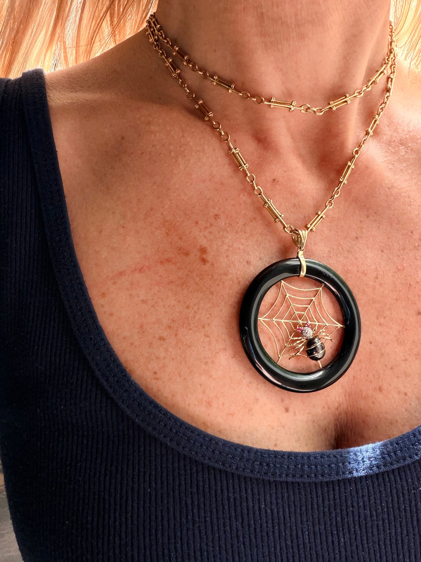 Vintage Spiderweb Onyx Pendant