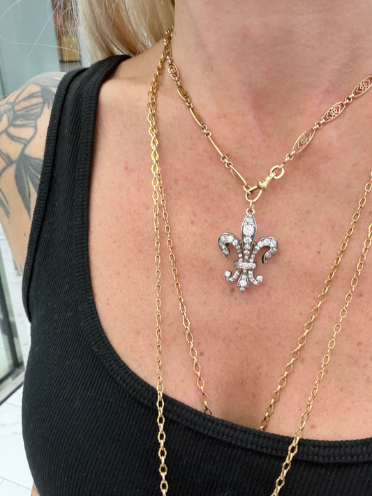 Victorian Fleur de Lis Diamond Brooch Pendant
