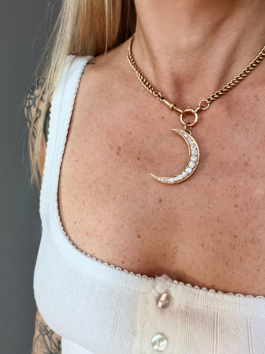Antique Diamond Crescent Moon Pendant Broochg