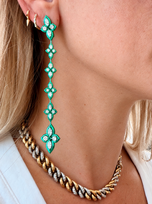 Contemporary Lugano Green Gold Diamond Drop Earrings
