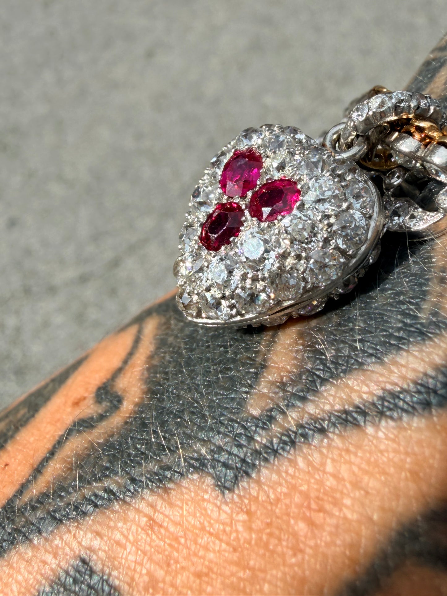 Antique Diamond and Gemstone Heart Pendant & Bracelet