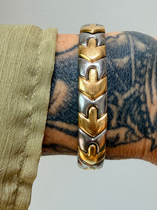 Vintage Bvlgari Gold and Steel Chevron Bracelet