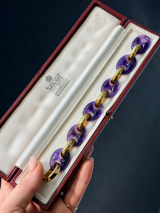 Vintage Garrard & Co. Amethyst Anchor Link Bracelet