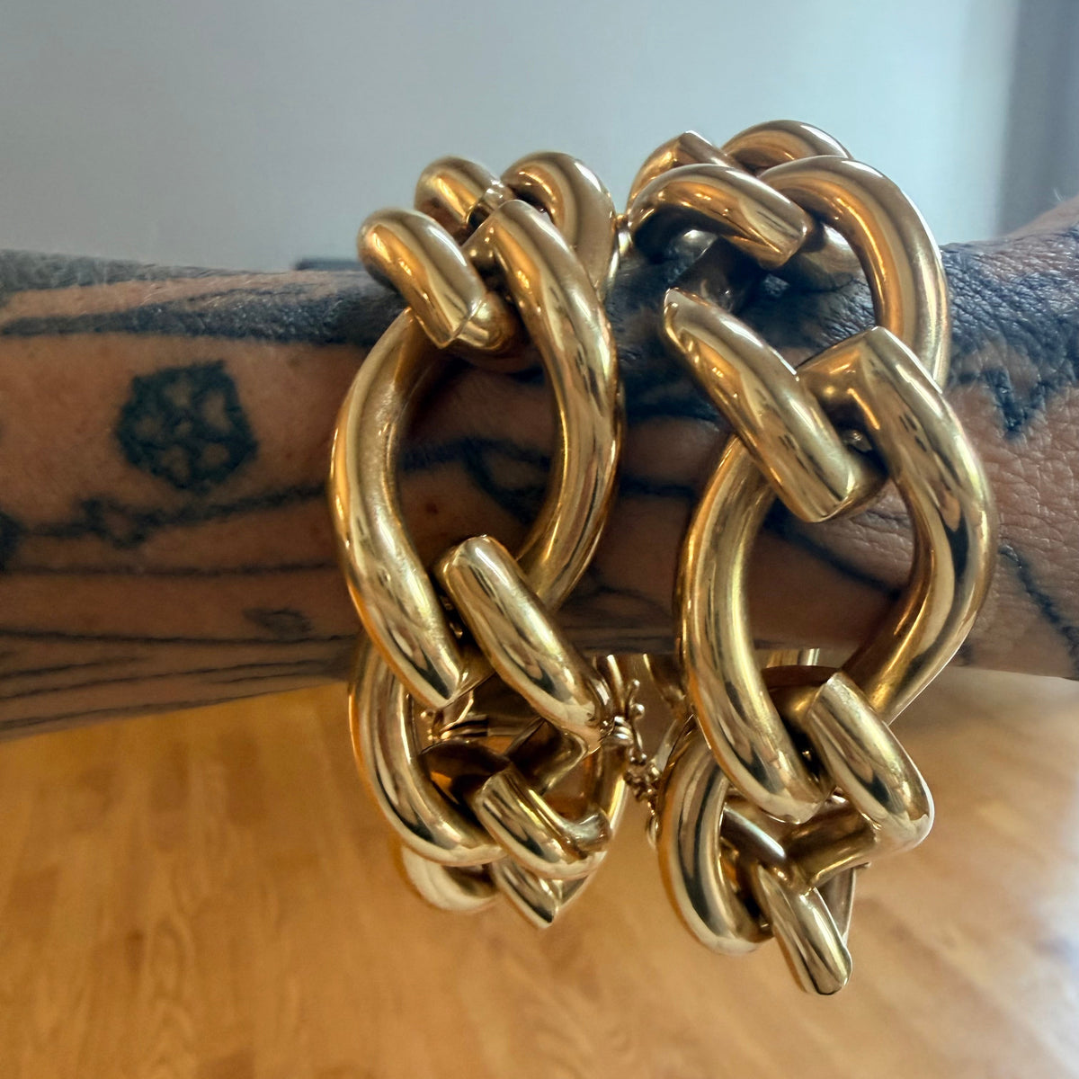 Vintage Italian 18k Yellow Gold Marquise Curb Bracelet and Necklace Set