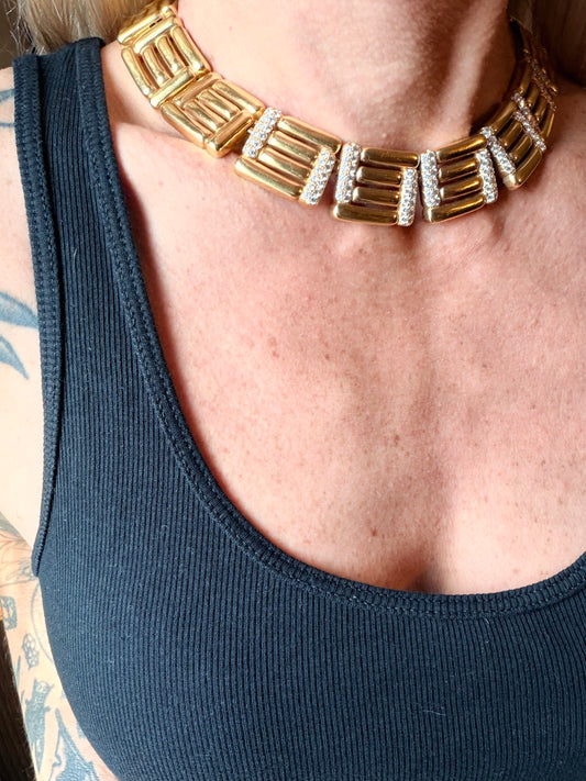 Vintage Geometric Diamond Bar Link Necklace