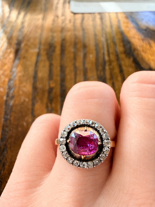 Antique Burma Ruby & Diamond Cluster Ring
