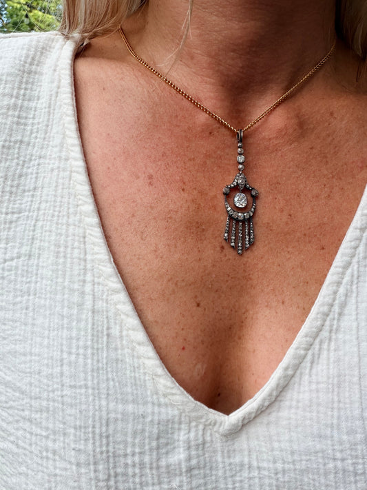 Antique Old Mine Cut Diamond Drop Pendant