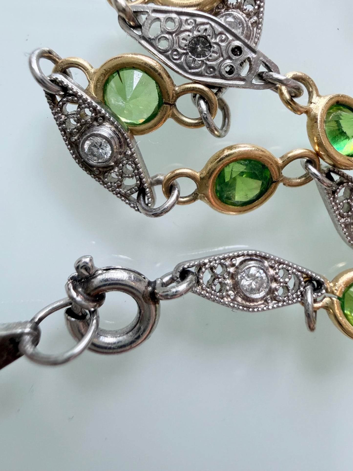 Vintage Demantoid Garnet and Diamond Station Link Necklace