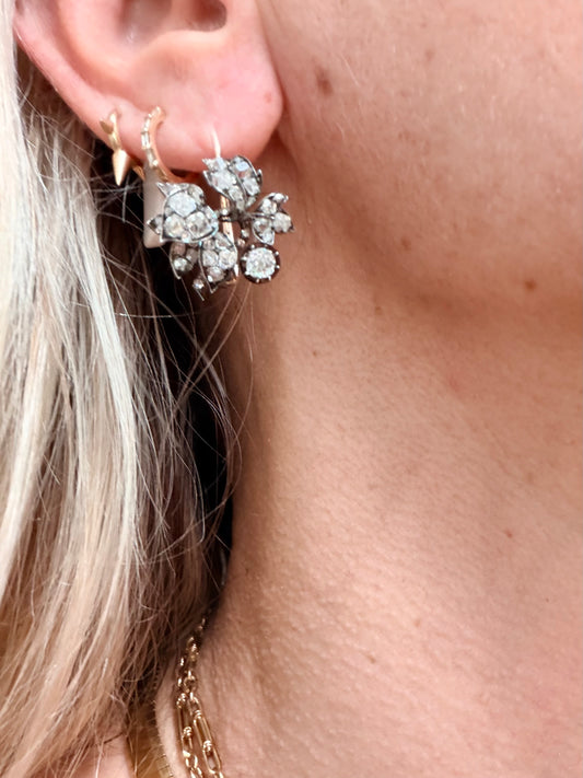 Victorian Old Mine Cut Diamond Floral Earrings and Pendants