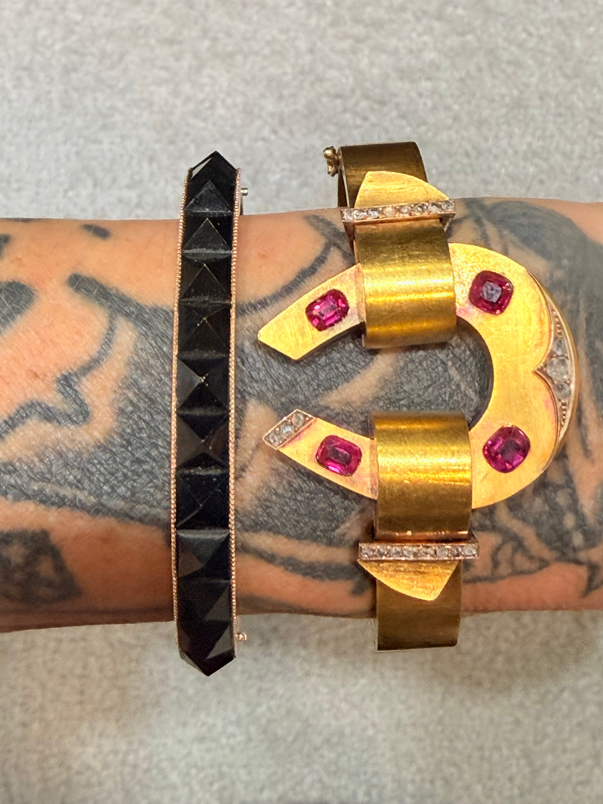 Antique Ruby and Diamond Horseshoe Bangle Bracelet