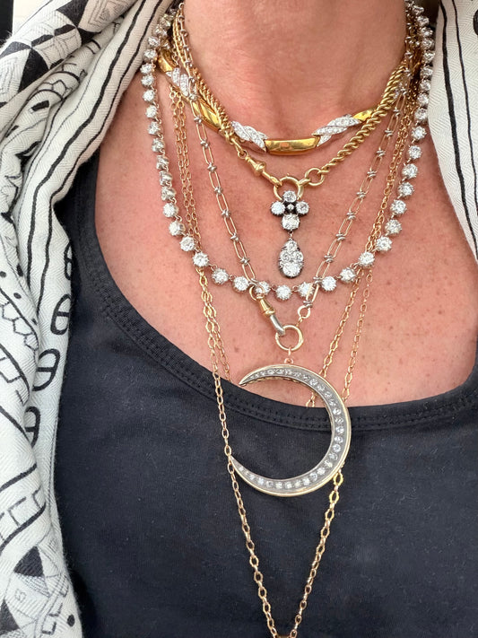 Antique Steel and Gold Diamond Crescent Pendant