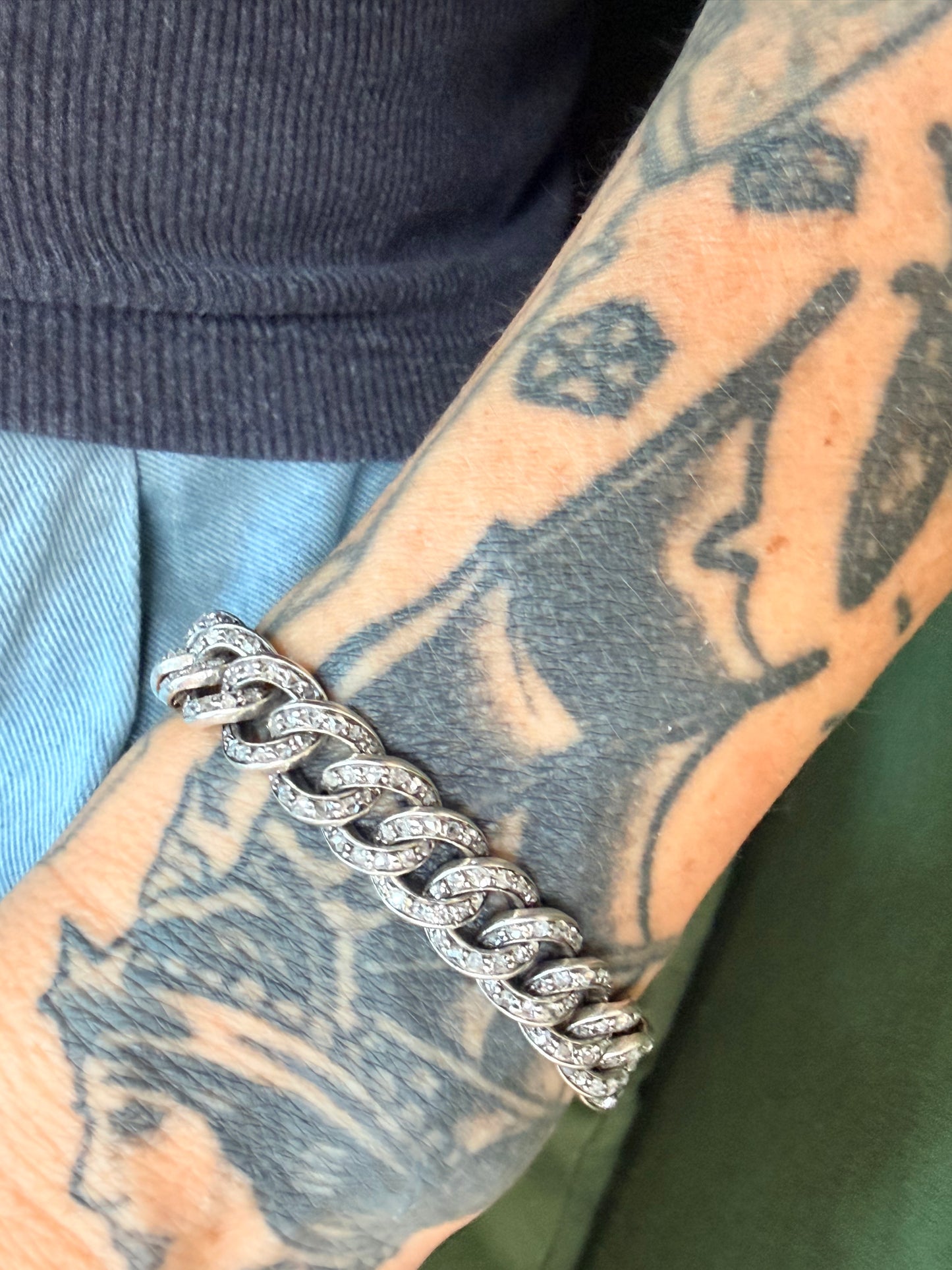 Antique French Diamond Set Curb Bracelet