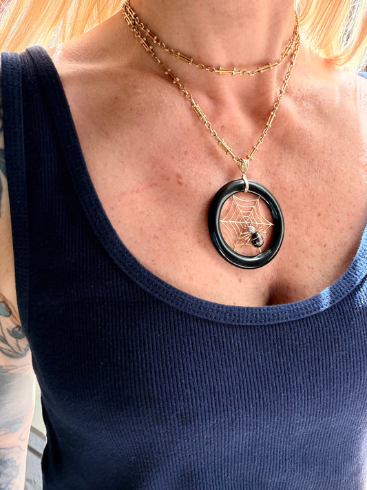 Vintage Spiderweb Onyx Pendant
