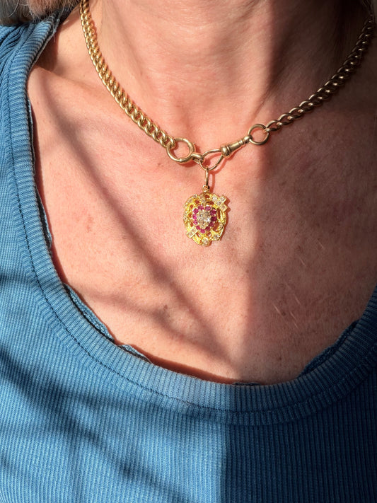 Victorian Ruby and Diamond Faith, Hope and Love Pendant