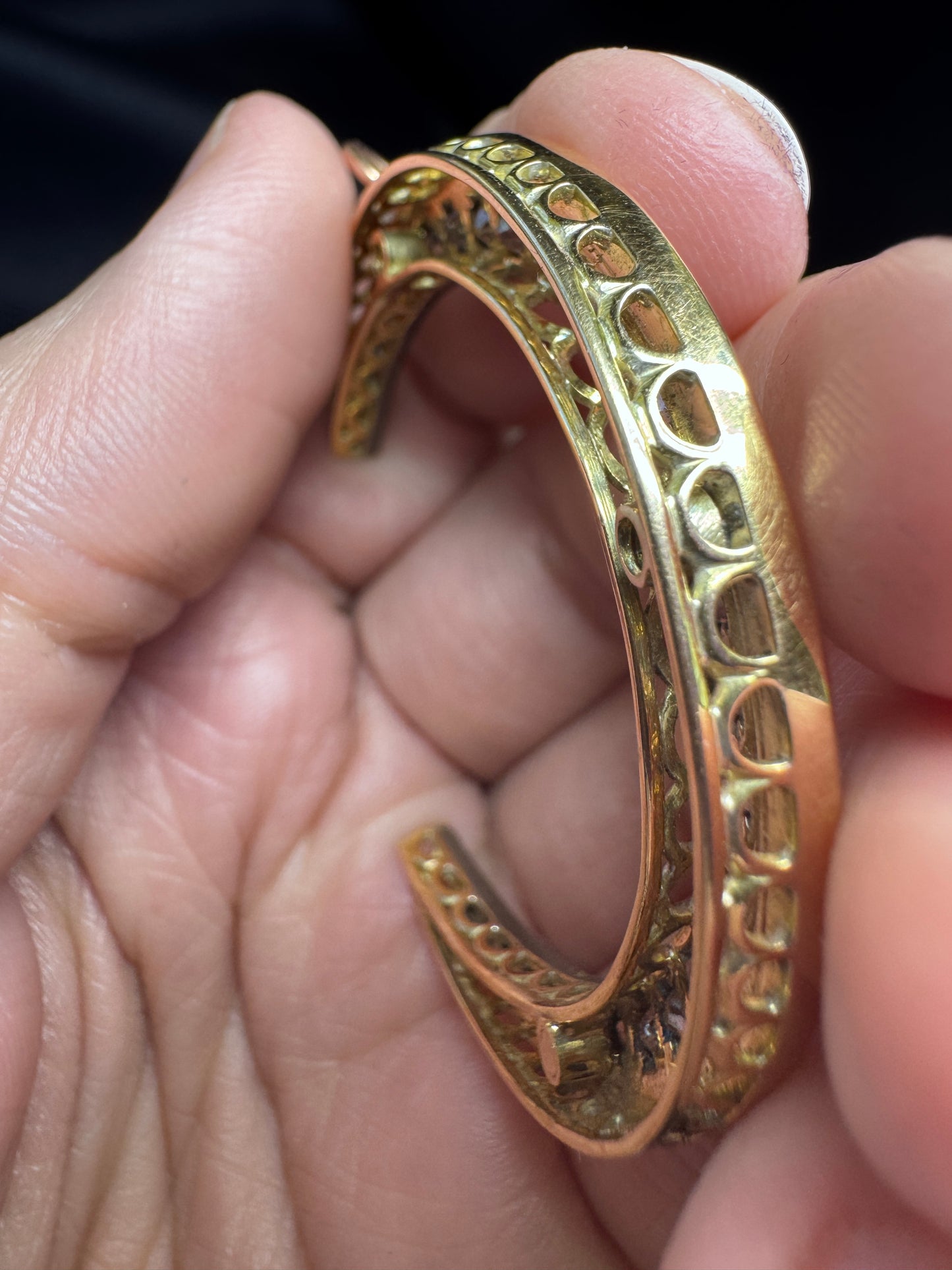 Antique Steel and Gold Diamond Crescent Pendant