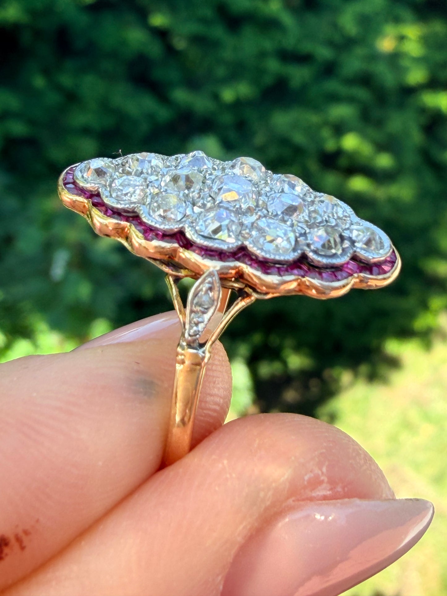 Victorian Ruby and Diamond Navette Ring