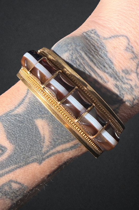 Victorian Banded Agate Bangle with Original Box