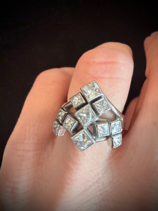 Mid-Century French Cut Diamond Cocktail Ring