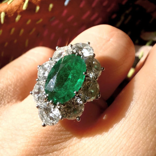 Vintage Cartier Emerald and Diamond Cluster Ring