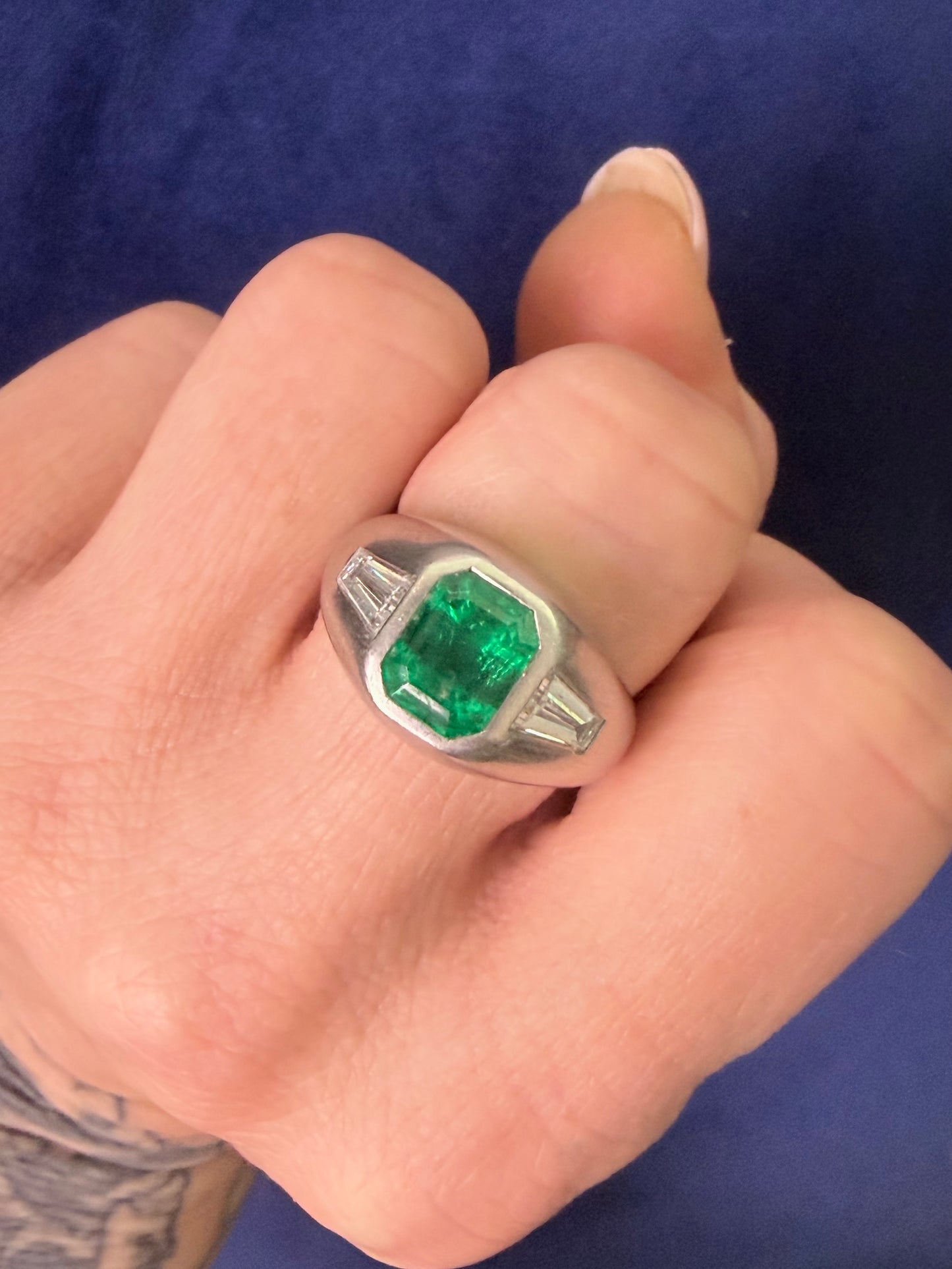 Vintage Platinum Emerald and Diamond Ring