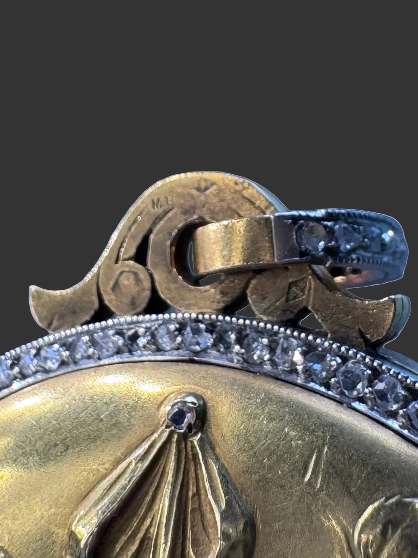 Antique French Gemset Sliding Mirror Locket Pendant