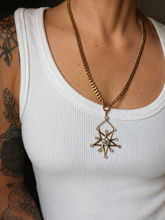 Antique Two-Tone Diamond Star Dangle Pendant