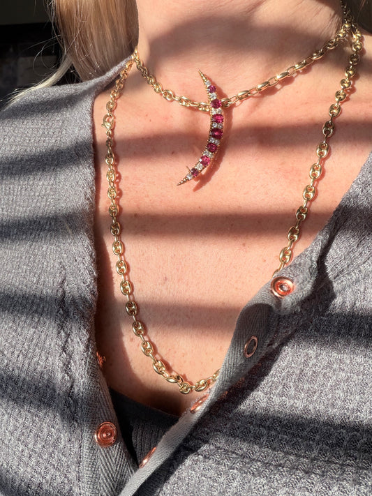 Edwardian Ruby and Diamond Crescent Brooch