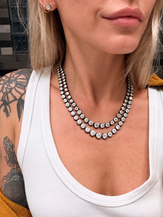 Double Strand Old European Cut Diamond Rivière Necklace