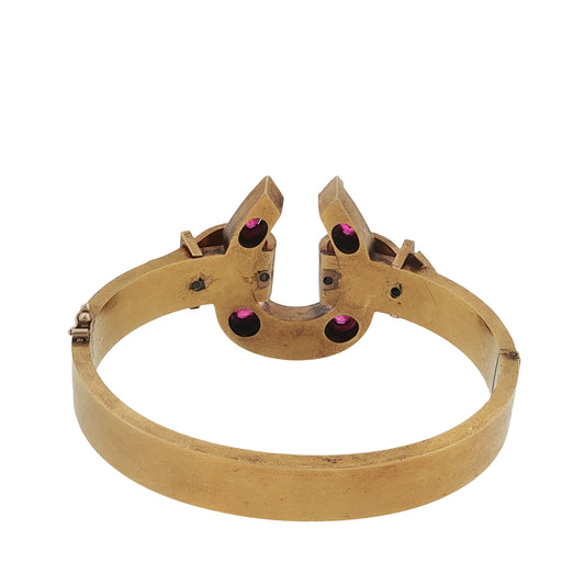 Antique Ruby and Diamond Horseshoe Bangle Bracelet
