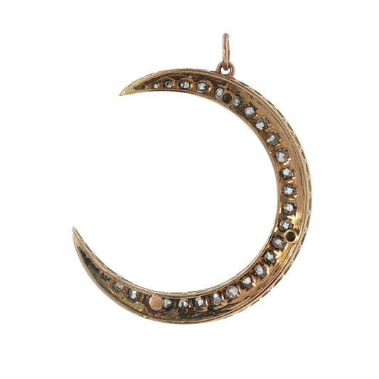 Antique Steel and Gold Diamond Crescent Pendant