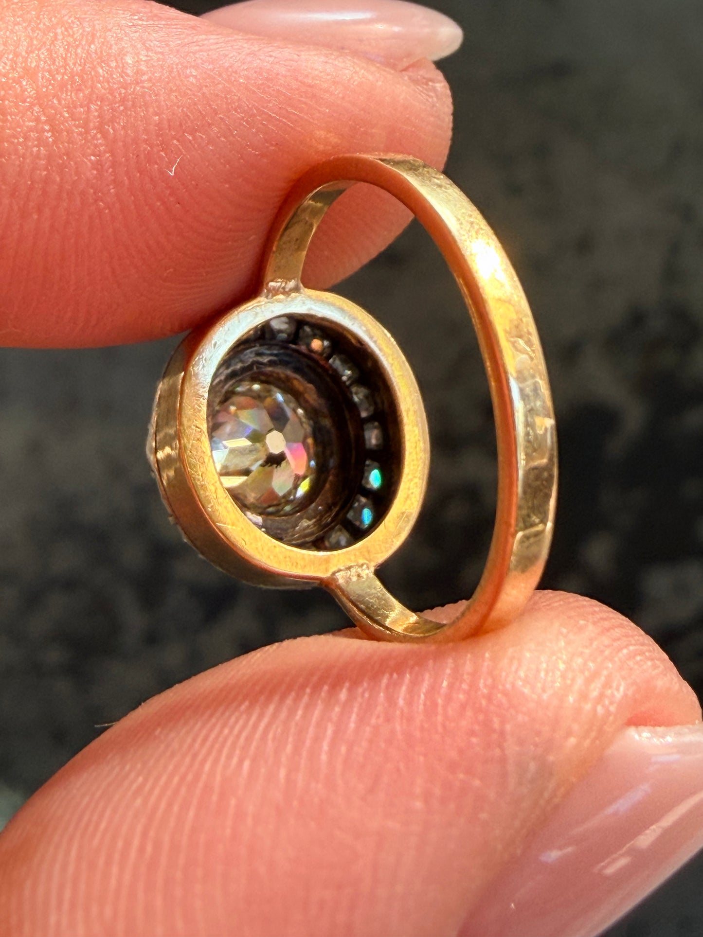 Antique Old Mine Cut Diamond Cluster Conversion Ring