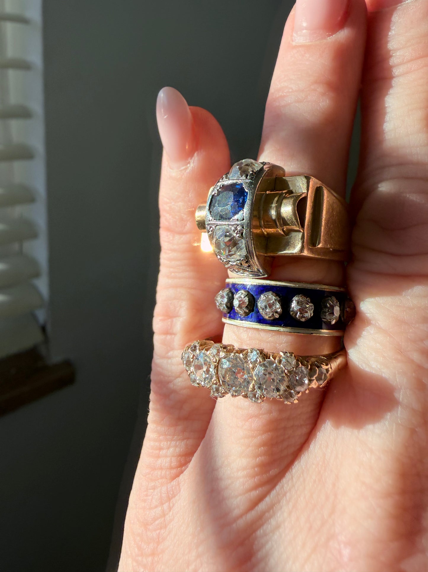 Antique Old Mine Cut and Peruzzi Cut Enamel Band