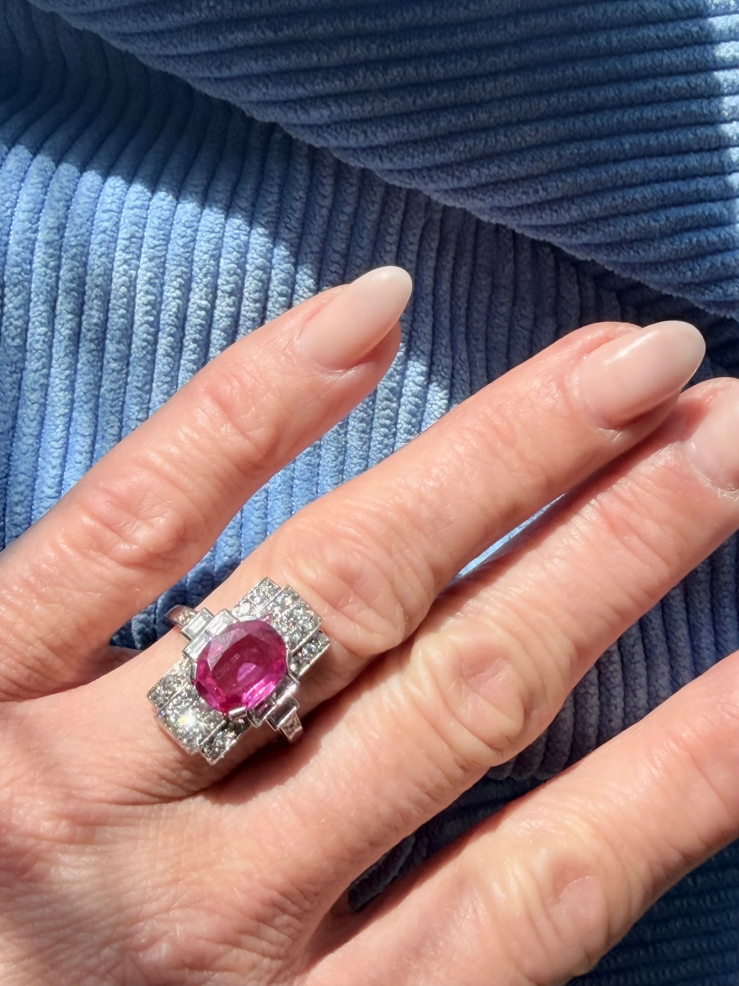 Art Deco Pink Sapphire and Diamond Ring