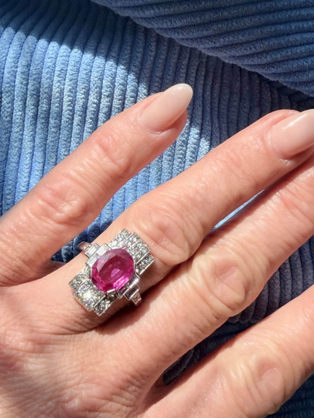 Art Deco Pink Sapphire and Diamond Ring