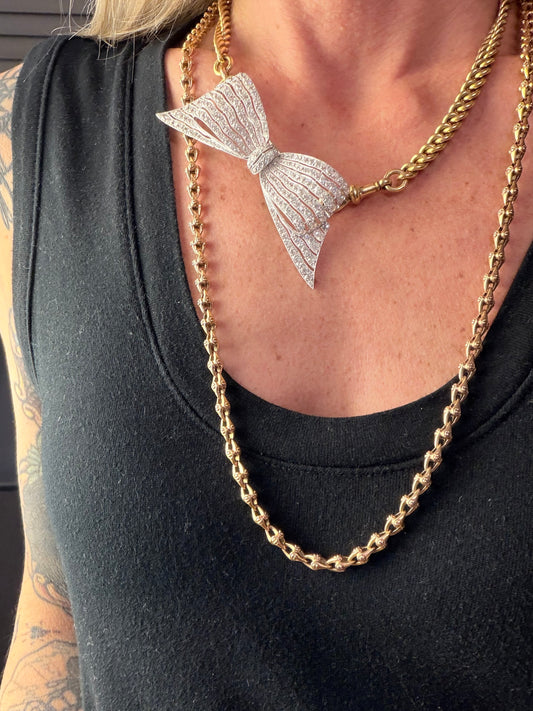 Antique French and Diamond Bow Brooch