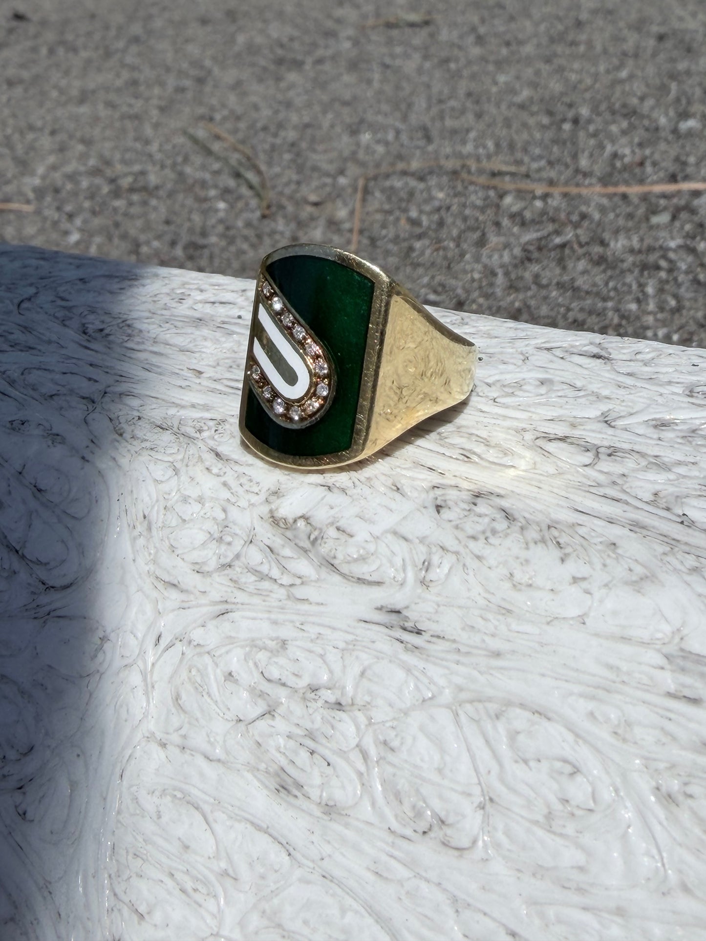 1970s Cartier Green Enamel
Modernist Signet Ring