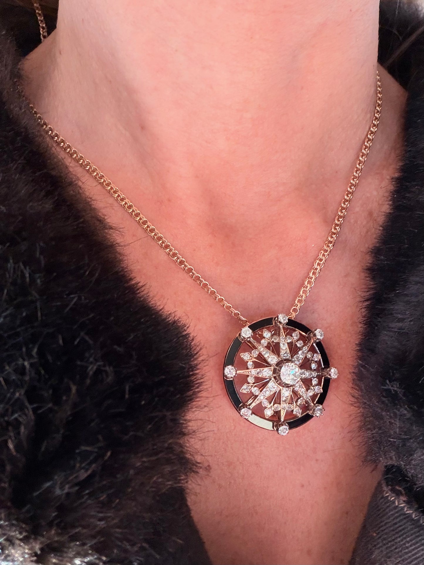 Victorian Diamond and Enamel Star Brooch Pendant