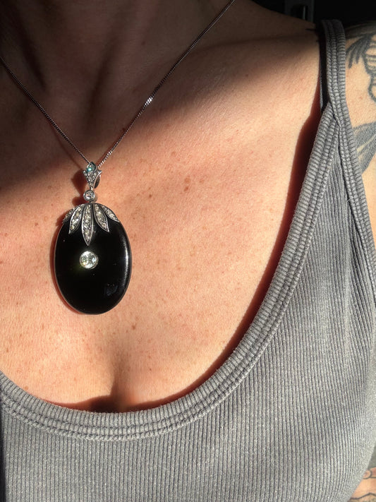 Art Deco Platinum, Onyx, and Old Mine Cut Diamond Locket